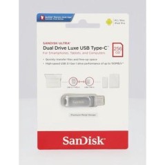 SanDisk Ultra Dual Drive Luxe 256GB USB 3.1 Gen 1 / USB-C - High-Speed, Stylish Silver Storage for Your Devices